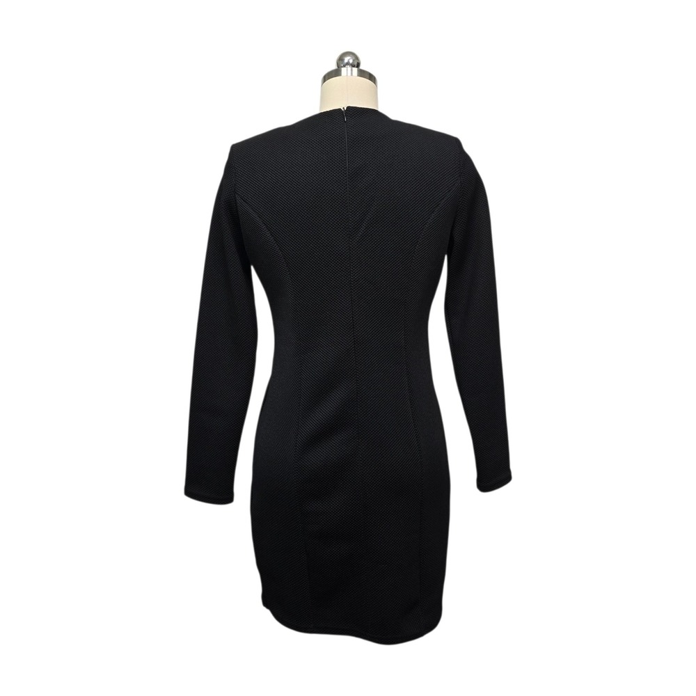 MESHKI Black Textured V-Neck Bodycon Mini Dress with Bow and Buttons Size L - Picture 3 of 8